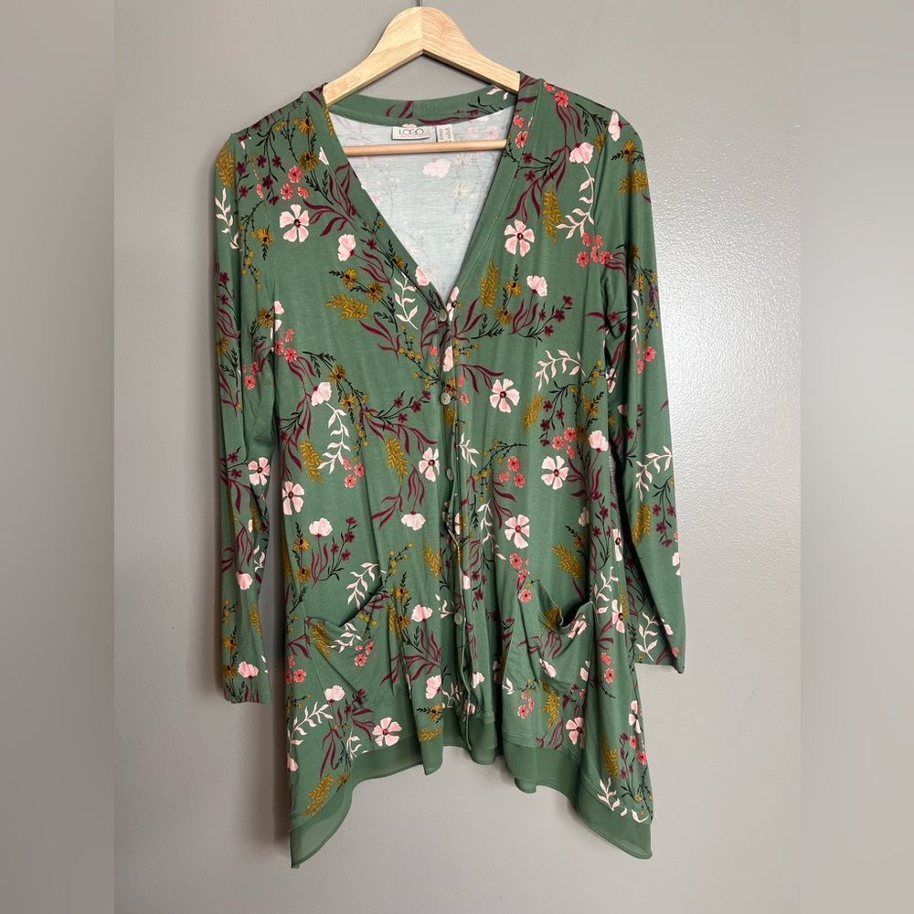 Logo Lori Goldstein‎ floral printed button down cardigan lagenlook